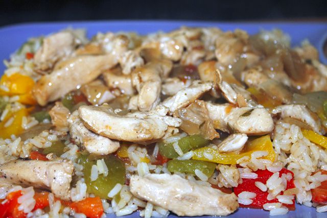 Riz au poulet et poivrons